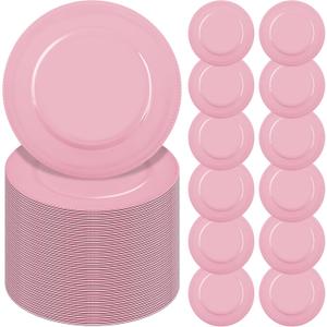 YMHPRIDE 60 Pack Pink Charger Plates, 13'' Round Beaded Plastic Plate, 60 PCS