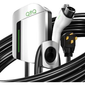 QPQ Level 2 EV Charger, 40Amp 240V Hardwired EV Fast Charge Station, Wall Charger Electric Vehicle Charging Stations with NEMA 14-50 25FT Cable FCC/UL/ROHS for J1772 EV Charger for Home