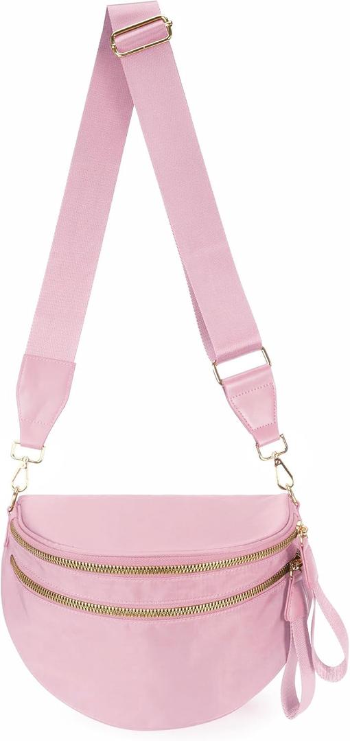 Spacious Nylon Crossbody Bag Bum Bag Handbags Wallets Purses Trendy Shoulder Bag for Women (Pink)