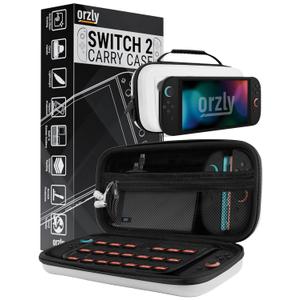 Orzly Case Compatible with Switch 2  Protective Travel Carry Case with Screen Padding, Game Card & microSD Slots, Zipped & Open Pockets for Accessories  7.9" Gift Boxed (White)