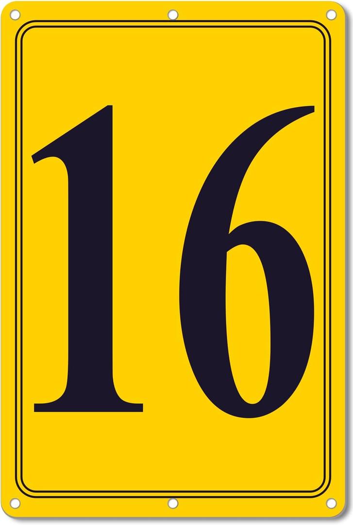 Premium Aluminum Number Signs 16, Metal 12" X 8" Yellow Numbered Signs Outdoor for Parking Lots, Floor, Dock, Court, Aisle, Field, High Visibility, No Fade, Weather-resistant