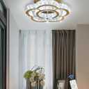 Flashing God W16'' Modern Gold Chandeliers for Living Room Crystal Ceiling Light Fixtures LED Flush Mount Light for Foyer Hallwey Bedrooms Dining Room Dimmable 2700k-6000k
