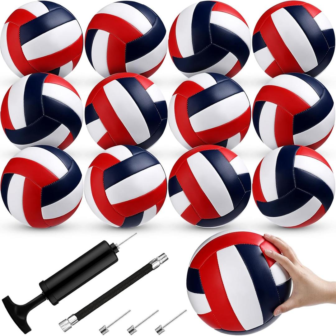 Meooeck 12 Pcs Volleyballs Official Size 5 Volley Balls Bulk Practice Volleyballs Indoor Outdoor Soft Recreational Volley Ball with Pump for Beginner for Gym Training Beach Pool