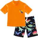 Boys Two Piece Rash Guard Swimsuits Kids Short Sleeve Sunsuit Swimwear Sets, Size 5