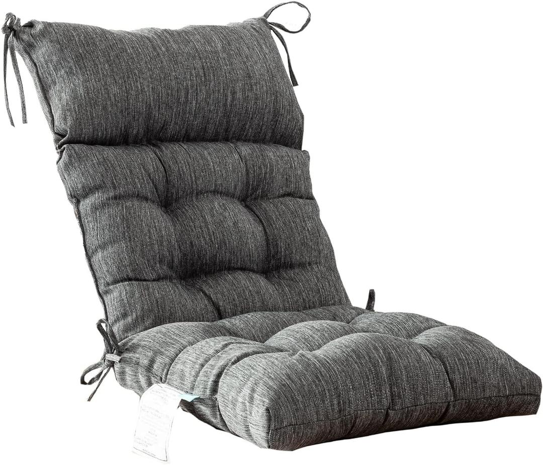 Outdoor Rocking Chair Cushions Set of 4, 100% Polyester Waterproof Patio Rocking Chair Cushion, High Back Weatherproof Chair Pad for Adirondack & Outdoor Furniture, Charcoal Grey, Black, 4 Counts