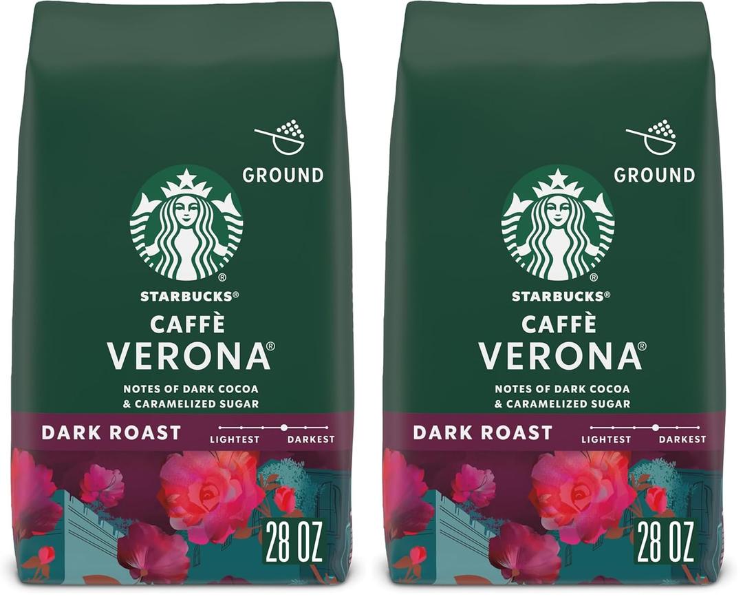 Starbucks Ground Coffee,Dark Roast Hot or Iced Coffee,Caff Verona,28 oz,(Pack of 2)