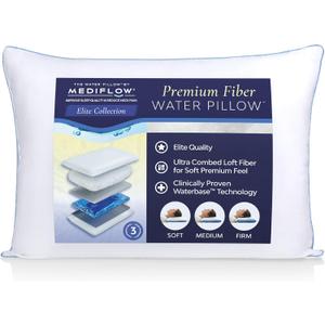 Water Pillow - Elite Collection, Fiber Pillow. Orthopedic Pillow for Neck Pain Relief, Adjustable Water Pillow for Sleeping. (Single Pillow), White