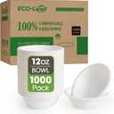 1000 Pack 12 oz Paper Bowls Disposable, Compostable Bowls, White | Heavy-Duty, Biodegradable Bowls, Made of Natural Sugarcane Bagasse, Suitable for Salad, Dessert, Milk, Cereals