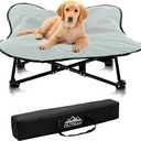 Portable Elevated Bed | Folding Pet Cot for Indoor, Outdoor, Traveling, Camping | Fold Up Steel Frame with Padded Cushion Canopy | Raised Travel Lounger for Large, Small, Dogs, Cats, up to 100 lb.