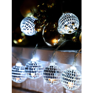 Disco Ball String Light Battery Powered Mirror Balls Ornaments for Outside Backyard Porch