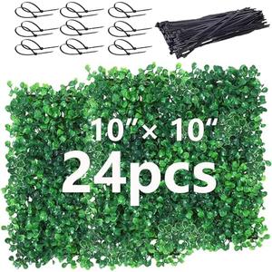 Hipicute Artificial Grass Wall Boxwood Hedge Wall Panels, 10"x10" Artificial Grass Backdrop Wall Privacy Fence with UV Protection for Outdoor Indoor Garden Fence Backyard, 24 PCS