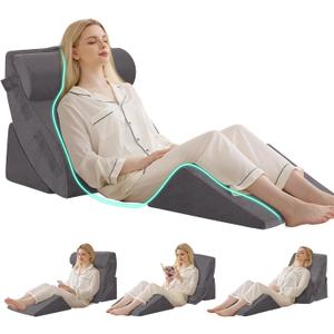 4PCS Wedge Pillow Set for After Surgery, Orthopedic Bed Wedge Pillow for Back Pain Relief, Sitting Up in Bed, Acid Reflux, Adjustable Post Surgery Pillows for GERD, Snoring, Velvet Grey