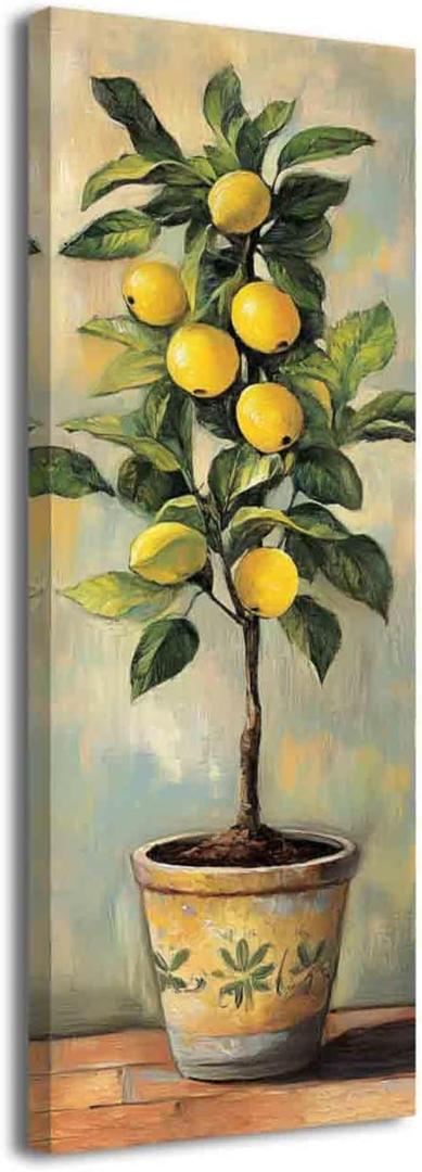 BJYCHG Lemon Pictures for Kitchen Lemon Wall Art Citrus Canvas Prints Yellow Fruit Tree Poster Summer Paintings Farmhouse Kitchen Decor Frame (Green, (24L x 8W))