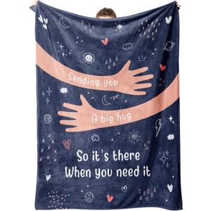 Afterprints Get Well Gifts for Women Men, Hug/Healing Blanket, Thinking of You/Cancer Care/Sympathy/After Surgery Gifts for Friends, Sister, Coworker, Soft Throw Blankets 50'' x 60'' (Navy Blue)
