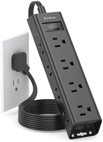 Extension Cord Flat Wall Plug - Surge Protector Power Strip with 12 Outlets, 5ft, Outlet Extender with Multiple Outlets, Wall Mount, Desk Charging Station for Home Office Dorm Room Essentials, Black