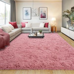9x12 Area Rug for Living Room, Shag Large Rug for Bedroom, Soft Furry Non Slip Carpet for Kids Room Nursery Teens Dorm Home Decor, Blush
