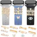 JR.DM 11-Pcs Super Bling Watch Charms with 9-Pcs Decorative Rings Loops 2-Pcs Decoration, Compatible with Apple Watch Band Metal Diamond Sliding Accessories for iWatch Series 11 10 9 8 7 6 5 4 3 2 1 (One Size, Gold)