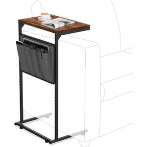 Vantic C Shaped End Table, Small Side Table for Couch and Recliner, Slide Under Sofa Tray Desk with Storage Bag for Living Room and Bedroom, Rustic Brown