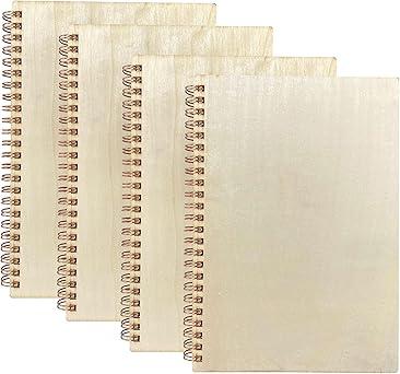 Cregugua 4 Pieces B6 Wooden Cover Sketchbook 80 blank Pages Jounal Notebook 7 x 5 In Blank Spiral Notebook for Crafts