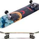 Amrgot Skateboards for Beginners, 31 * 8 inches Complete Skateboards for Kids, Boys, Girls and Adults, 7 Layer Maple Wood, Double Kick Deck Concave Standard and Tricks Skateboard (Black)