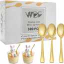 WDF 300PCS Plastic Gold Mini Spoons - 4 Inches Gold Plastic Desserts Spoons, Heavy Duty Disposable Spoons Perfect for Coffee, Cake, Appetizers,Ice Cream,Wedding, Birthday, Party, Easter