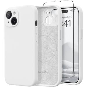 Magnetic for iPhone 15 Case, Compatible with MagSafe, [Screen Protector + Full Camera Protection], Silicone Shockproof Anti-Scratch Protective Phone Case for iPhone 15 6.1", White