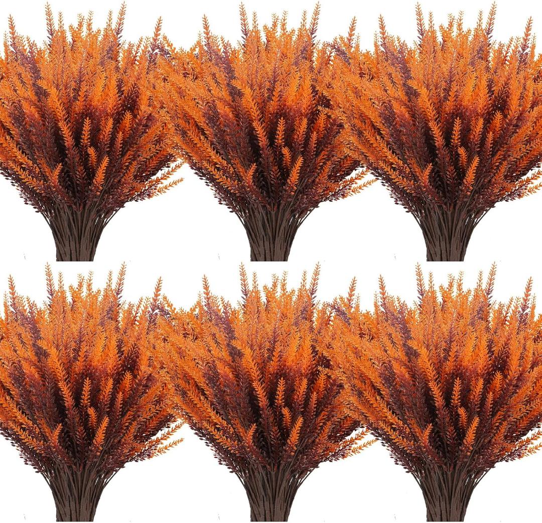 20 Bundles Artificial Fall Lavender Flowers Outdoor UV Resistant Fake Flowers No Fade Faux Plastic Plants Garden Porch Window Box Decorating (Golden Yellow)