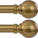2 Pack Warm Gold Curtain Rods for Windows 48 to 84 Inch 1" Diameter Adjustable Heavy Duty Brass Window Curtain Rod with Metal Finials for Living Room Bedroom Farmhouse Kitchen Outdoor