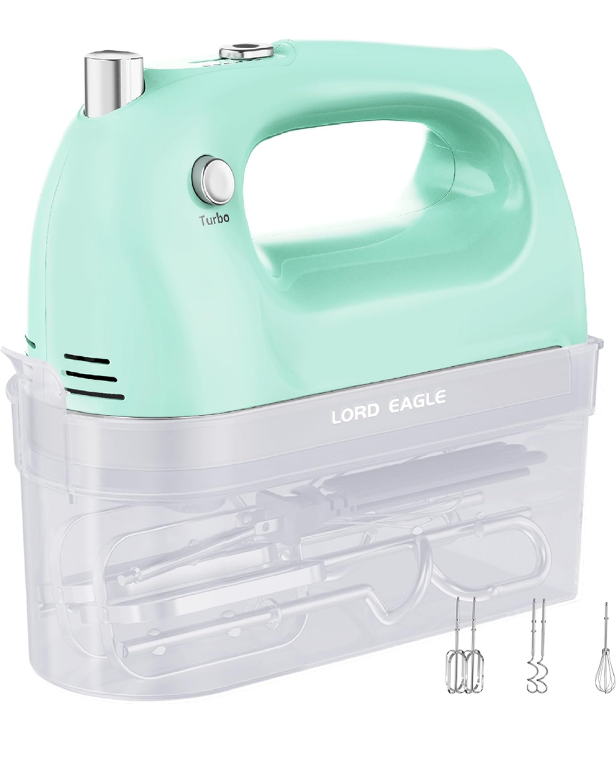 Lord Eagle Hand Mixer Electric 400W, 5 Speed handheld Mixer, 5 Stainless Steel Accessories for Baking Cake Egg Cream Food Beater, Turbo Boost/Self-Control Speed + Eject Button