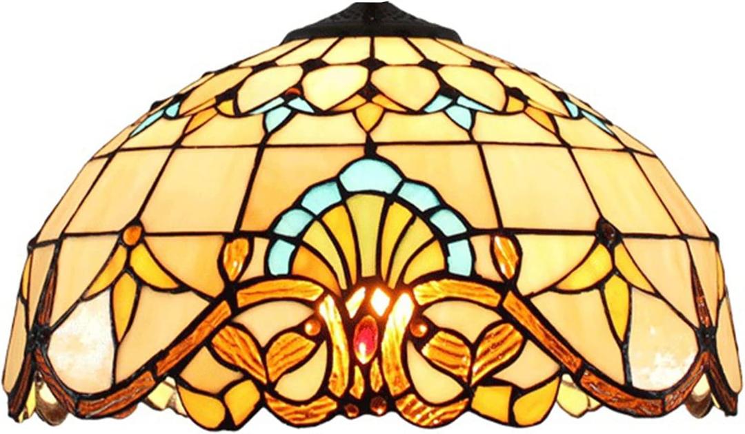 16 Inch Baroque Lamp Shade Replacement Only Tiffany Style Stained Glass Lampshade Retro Pastoral Lamp Cover Accessories Fit for Table Lamp Pendant Light Ceiling Light Floor Lights,Beige