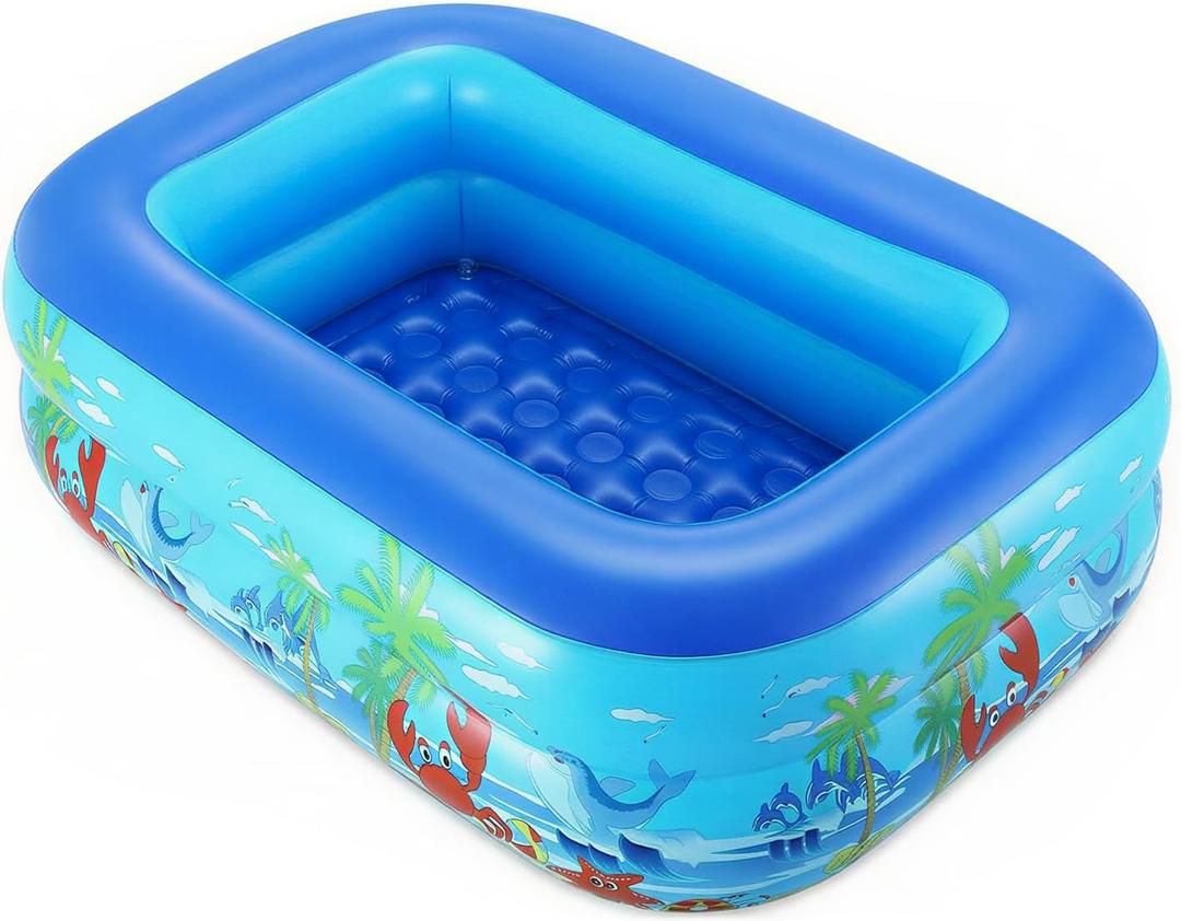 HeySplash Inflatable Pool, Swimming Pool Ocean World, Blow Up Pools for Summer Backyard Garden Party, Outdoor or Indoor, 45" x 32" x 13"(Blue)