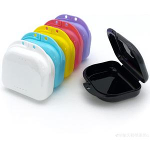 Retainer Case with Vent Holes, 6 Pcs Denture Case, Tight Snap Lock Orthodontic Mouth Guard Case Black, White, Yellow, Light Purple, Pink and Blue, Easy to Use