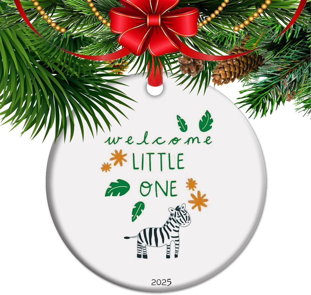 Welcome Little One Babys First Christmas Ornament Cute Zebra Themed Newborn Keepsake Ceramic Animal Nursery Decor 2025 (C12)
