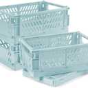 4 Pcs Collapsible Storage Crates, 10x6.5x4 inches Space-Saving Folding Containers, Stackable Plastic Boxes for Home Kitchen Office Bedroom Bathroom, Light Blue, Medium