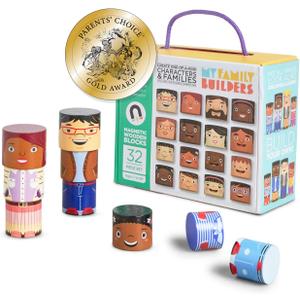 32-Piece Multiracial Magnetic Family Play Set  Wooden Diversity Building Blocks for Kids  Multicultural Puzzles & SEL Toy for Toddlers & Children