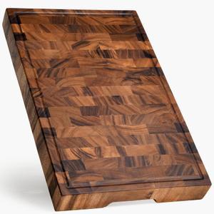 SHUMARU Tropical Walnut End-Grain Wood Cutting Board  19X12X2" Butcher Block | Handmade in Bali - Silky-Smooth, Juice Groove, KnifeFriendly, Ergonomic Grips & NonSlip Feet