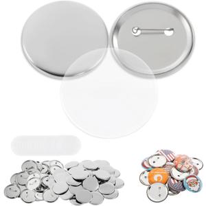BEAMNOVA 100 Sets of Metal Button Supplies Blank 37mm / 1.46 in (Approx. 1-1/2 inch) for Button Maker Machine, Slick Metallic Back, Badge Making Parts Round DIY Pin Maker