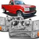 Headlights Assembly Compatible with Ford Bronco F150 F250 F350 Super Duty 1992-1996 Headlights Pickup Headlamps w/Bumper Lights and Corner Lights, Chrome Housing Amber Reflector