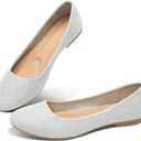 Obtaom Round Toe Women Flat Shoes Slip on Girls Dress Black Ballet Flats (10, Silver Glitter)