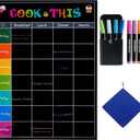 Magnetic White Board, LiebHome Magnetic Frige White Board, Dry Erase Weekly Menu Planner/Family Calendar 16" x 12" with Grocery List and Notes (Black Cook This)