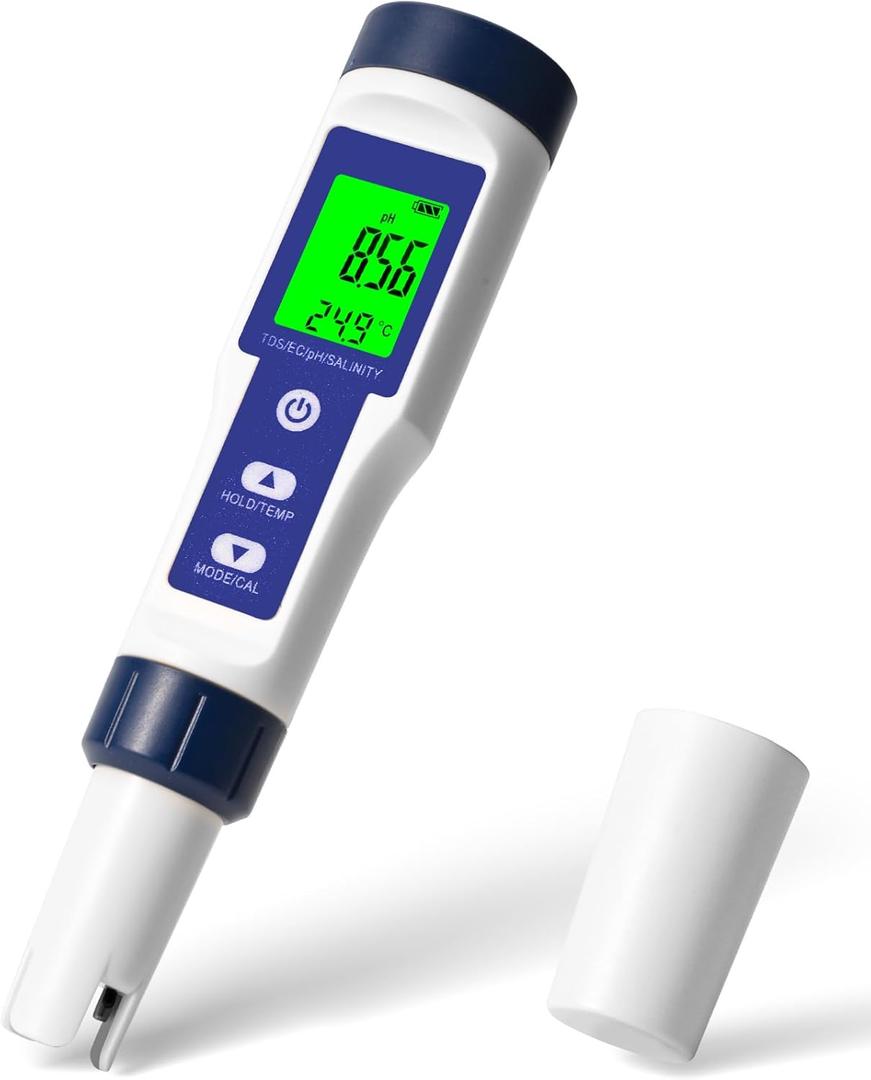 Pool Salt Tester, Digital Salt Water Pool Tester & Ph Tester, Salt Tester for Saltwater Pool, Digital Salinity Tester for Water, 5 In 1 Salinity Ph Temp EC and Tds Meter for Pool, Saltwater Aquarium