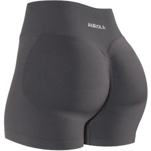 AUROLA Influence Workout Shorts for Women,2.5 3.5 4.5 5.5 6.5 No Roll Up Squat Proof Scrunch Seamless Compression Gym Short (Small, Plum Truffle)