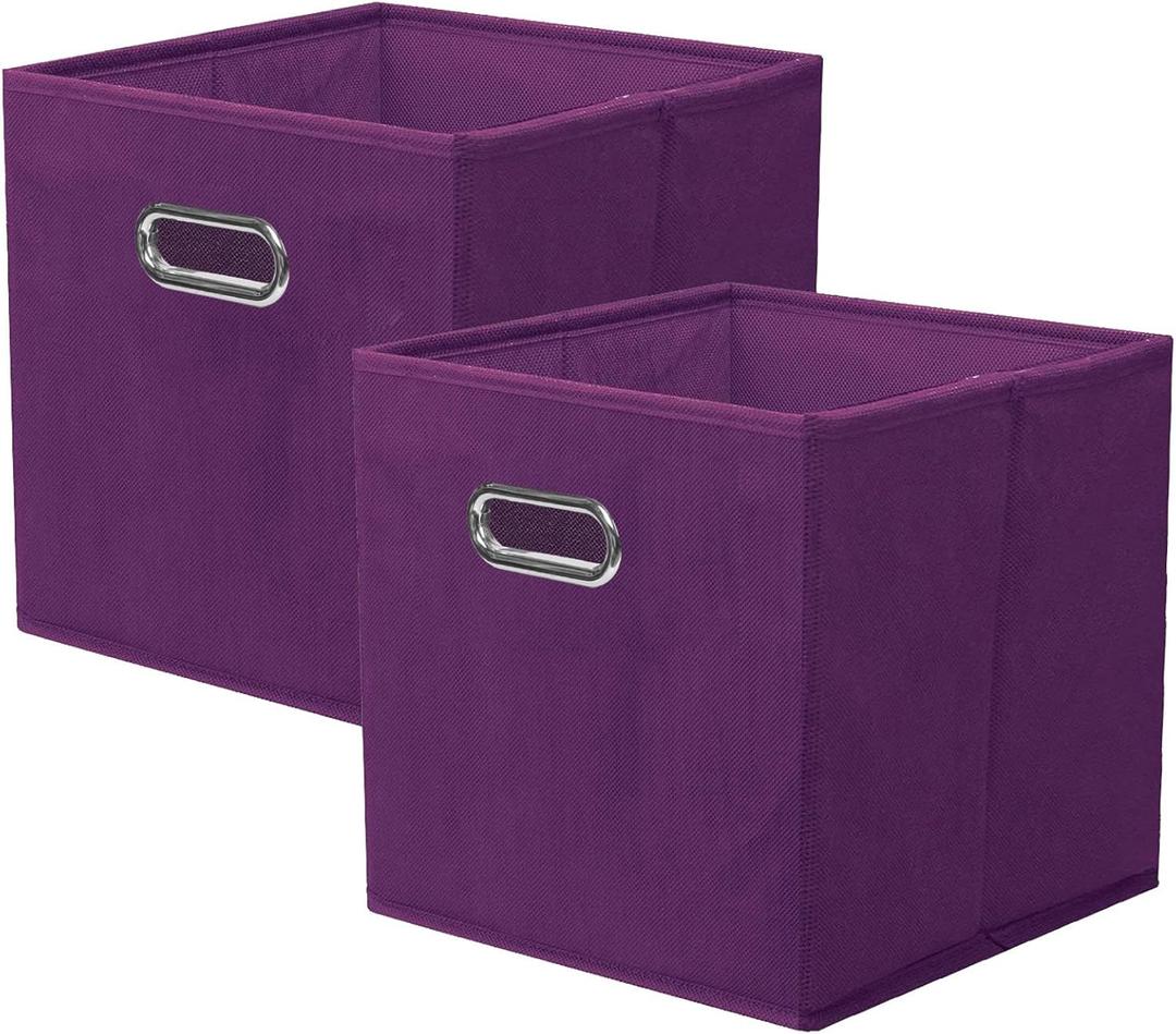 ShellKingdom Storage Bins, Foldable Fabric Storage Cubes And Cloth Storage Organizer Drawer with Metal Handle For Closet And Toys Storage, 11 X 10.5 X 10.5 INCH, 2 Pack (Purple)