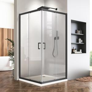 Corner Shower Enclosure, 36 in. D x 36 in. W x 72 in. H Double Sliding Glass Shower Door Square Opening Shower Enclosure with 1/4" Tempered Clear Glass Corner Shower Doors (Shower Base Not Included) (Black)
