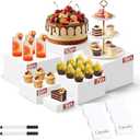 6 Pcs White Acrylic Buffet Risers with 6 Mini Sign , Food Display Risers for Party, Nesting Cube Boxes with Hollow Bottoms Set (10" 9" 8" 7" 6" 5" )