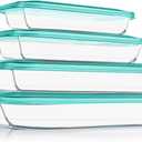 KOMUEE 8 Pieces Glass Baking Dish with Lids Rectangular Glass Baking Pan Bakeware Set with BPA Free Lids, Baking Pans for Lasagna, Leftovers, Cooking, Kitchen, Fridge-to-Oven, Green