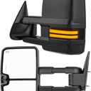 Smoked Lens Sequential Signal Tow Mirrors Compatible with 2007-2021 Toyota Tundra & 2008-2017 Toyota Sequoia, Heated Extended Trailer Towing Side Mirror w/Backup Light(w/o BSM), Black Housing