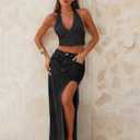 Jean Skirts for Women Maxi Side Slit Summer Trendy Denim Long Skirt (Black)