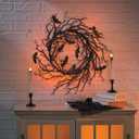 Fun Express Halloween Wreath 26" Light Up Black Bat Twig Wreath for Front Door - Spooky Gothic Outdoor Halloween Decorations with LED Lights | Premium Plastic Construction for Porch & Entryway Decor