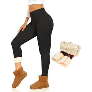 Thermal Thick Fleece Lined Leggings -High Waisted Warm Winter Yoga Pants for Women Running Workout Leggings, L